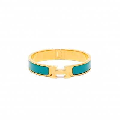 HERMÈS CLIC H TURQUOISE ENAMEL GOLD PLATED BRACELET 